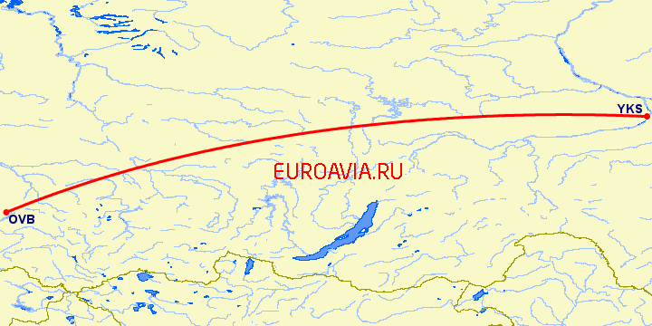 перелет Якутск — Новосибирск на карте