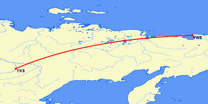 перелет Якутск — Певек на карте