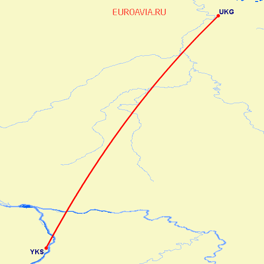 перелет Якутск — Усть Куйга на карте