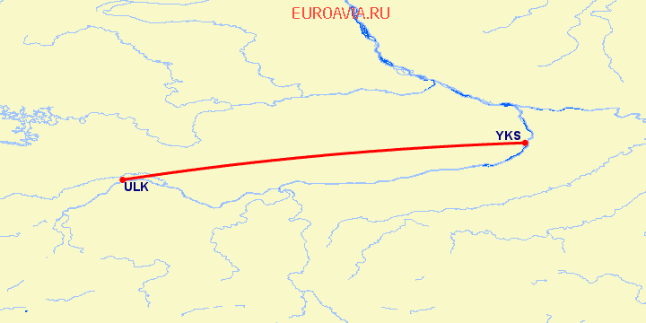перелет Якутск — Ленск на карте