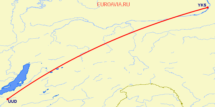 перелет Якутск — Улан Удэ на карте
