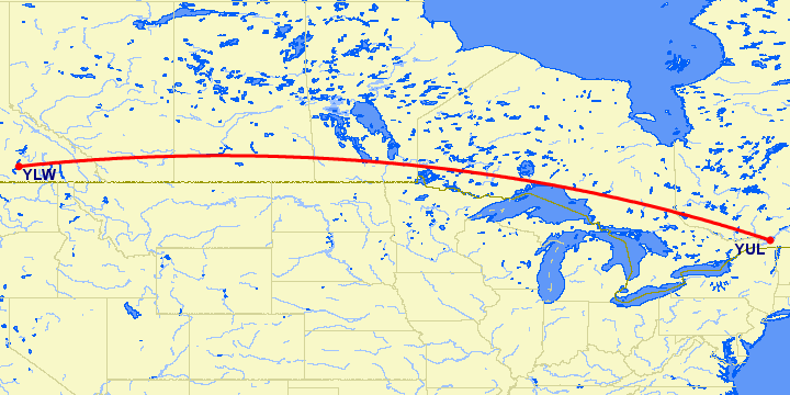 перелет Kelowna — Монреаль на карте