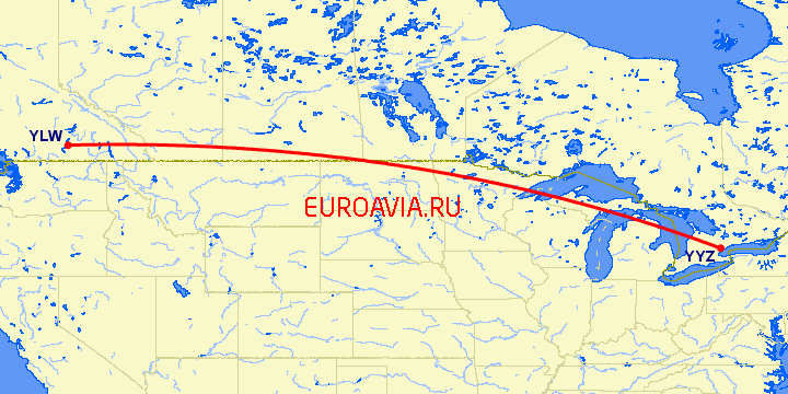 перелет Kelowna — Торонто на карте