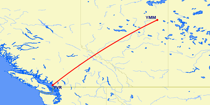 перелет Fort Mcmurray — Ванкувер на карте