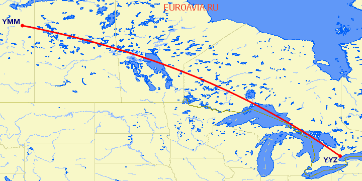перелет Fort Mcmurray — Торонто на карте