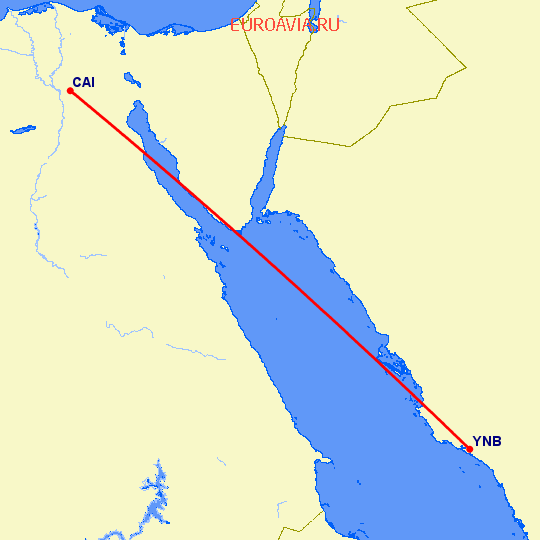 перелет Янбу — Каир на карте