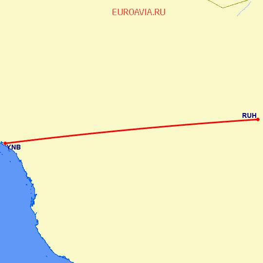 перелет Янбу — Эр Рияд на карте