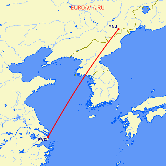 перелет Яньцзи — Шанхай на карте