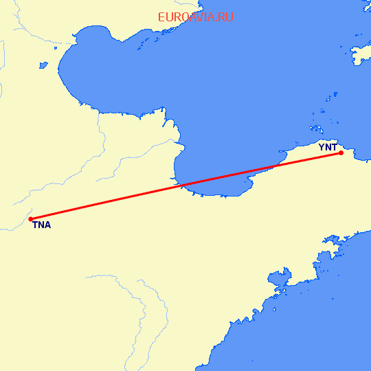 перелет Янтай — Цзинань на карте