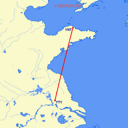 перелет Янтай — Янчжоу на карте