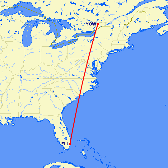 перелет Оттава — Форт Лодердейл  на карте