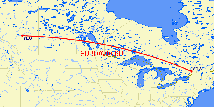 перелет Оттава — Эдмонтон на карте