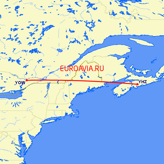перелет Оттава — Галифакс на карте