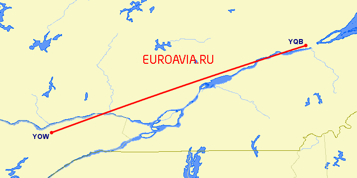 перелет Оттава — Квебек на карте