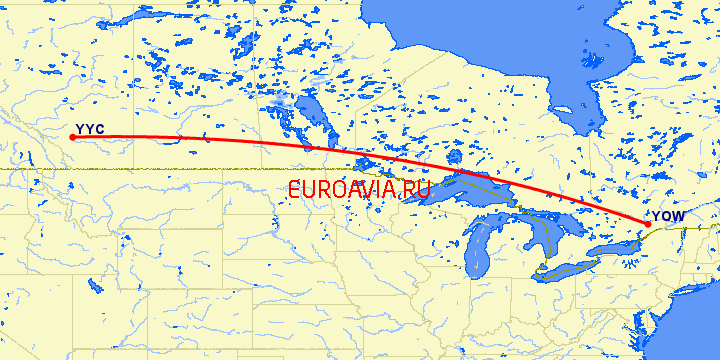 перелет Оттава — Калгари на карте
