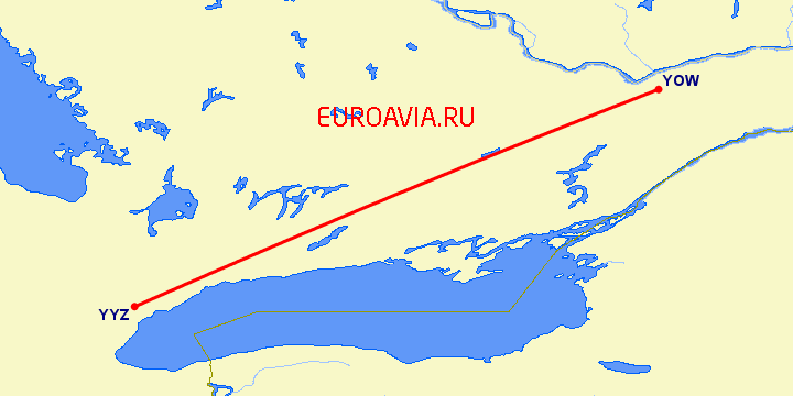 перелет Оттава — Торонто на карте