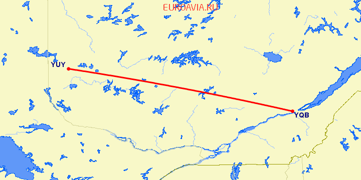 перелет Квебек — Rouyn-Noranda на карте