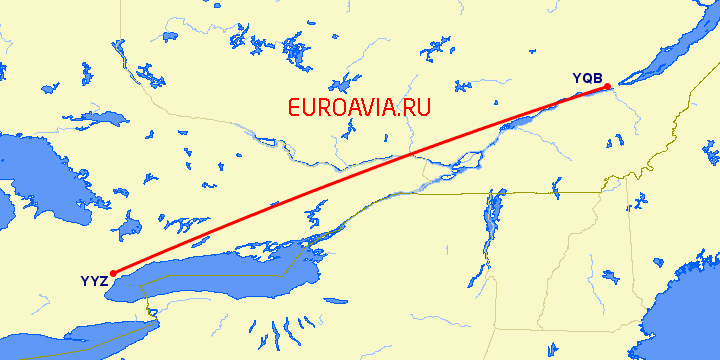перелет Квебек — Торонто на карте