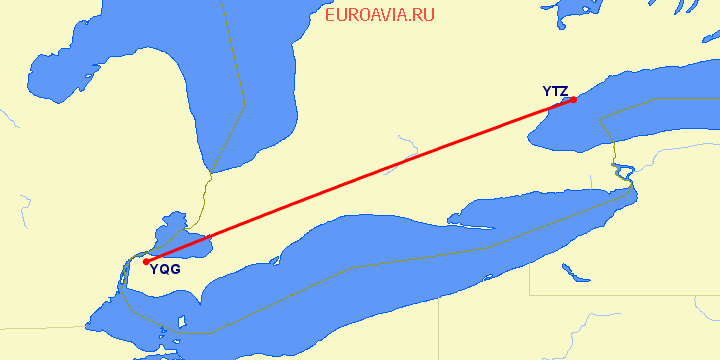 перелет Виндзор — Торонто на карте