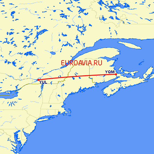 перелет Монктон — Монреаль на карте