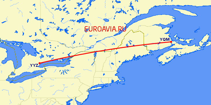 перелет Монктон — Торонто на карте