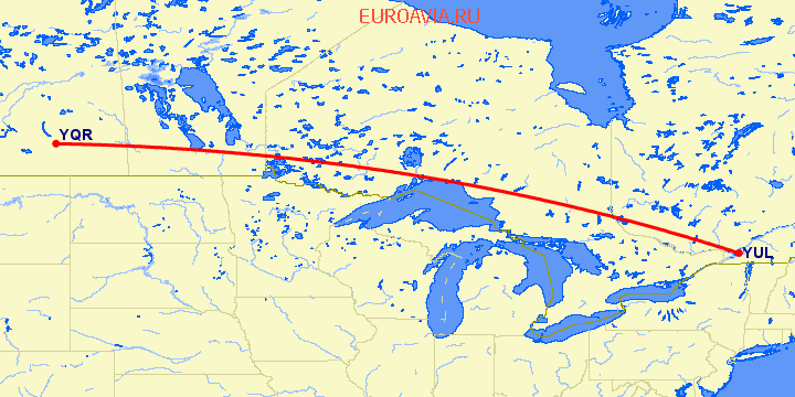 перелет Реджайна — Монреаль на карте