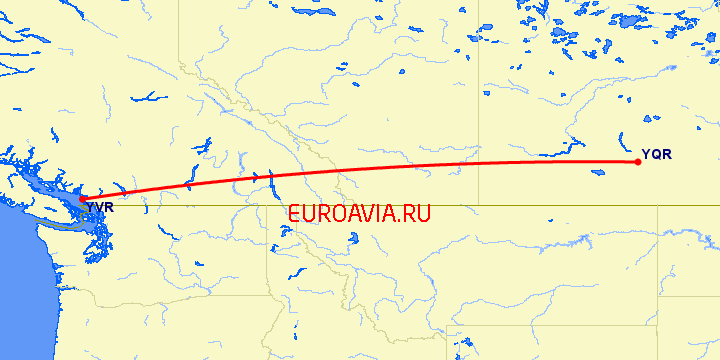 перелет Реджайна — Ванкувер на карте