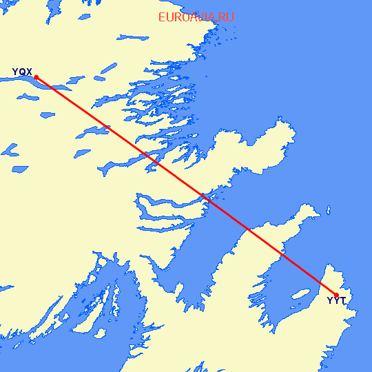 перелет Гандер — St. Johns на карте