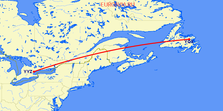 перелет Гандер — Торонто на карте