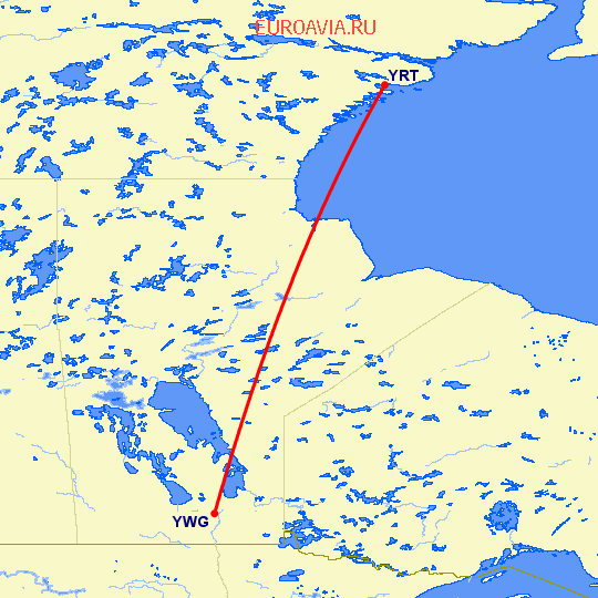 перелет Rankin Inlet — Виннипег на карте