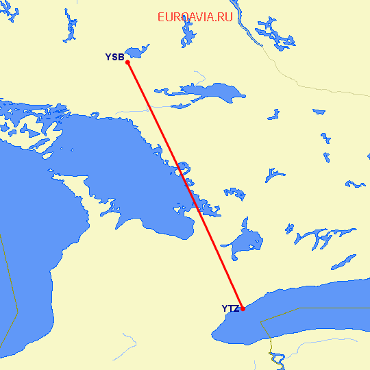 перелет Sudbury — Торонто на карте
