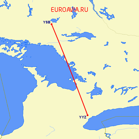 перелет Sudbury — Торонто на карте