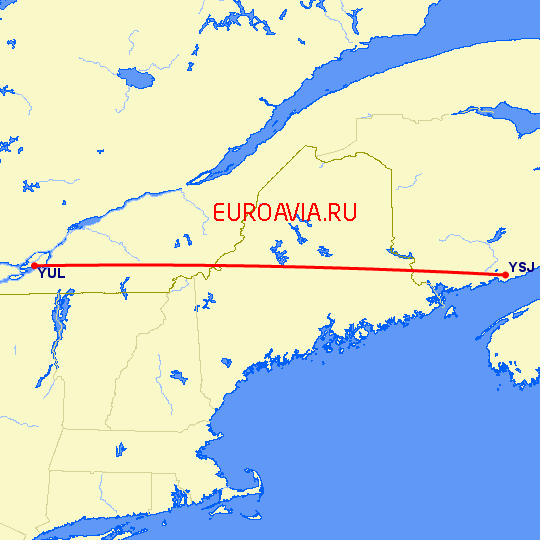 перелет Сент Джон — Монреаль на карте