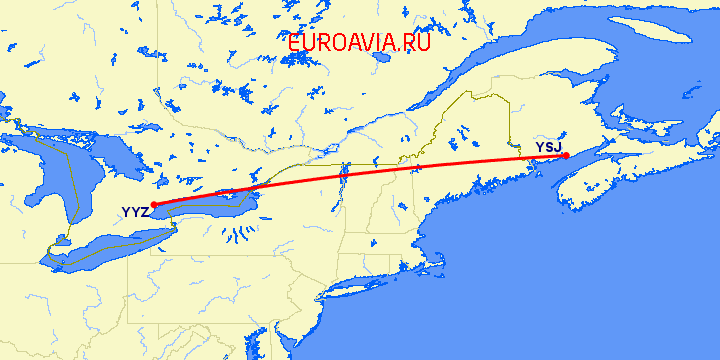 перелет Сент Джон — Торонто на карте