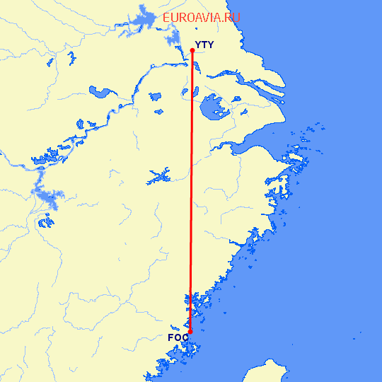 перелет Янчжоу — Фучжоу на карте