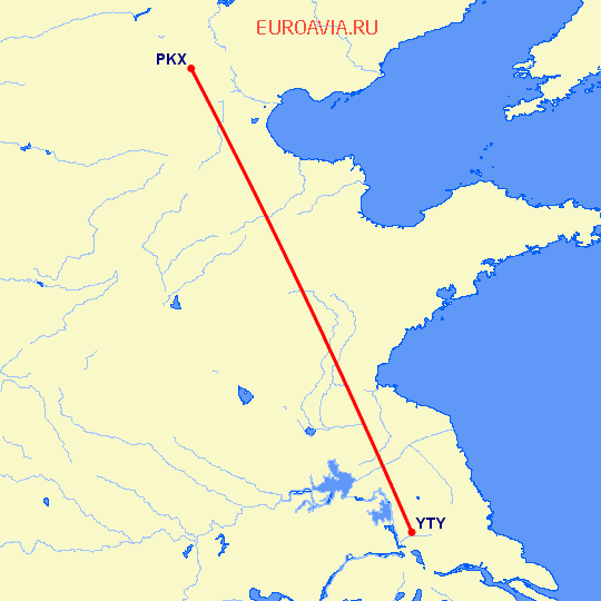 перелет Янчжоу — Пекин на карте
