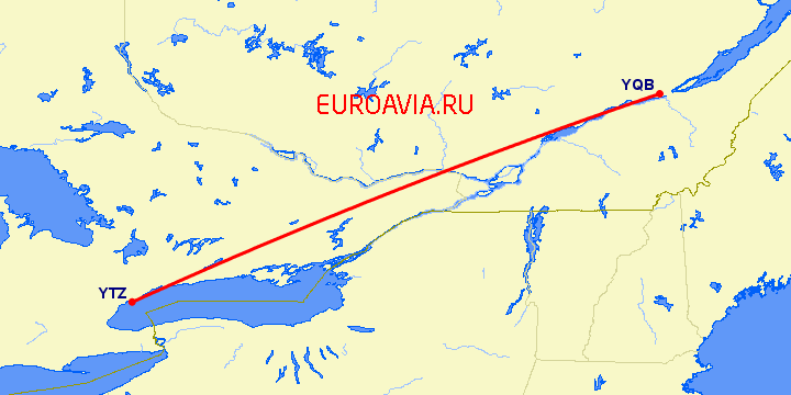 перелет Торонто — Квебек на карте