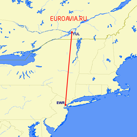 перелет Монреаль — Ньюарк на карте