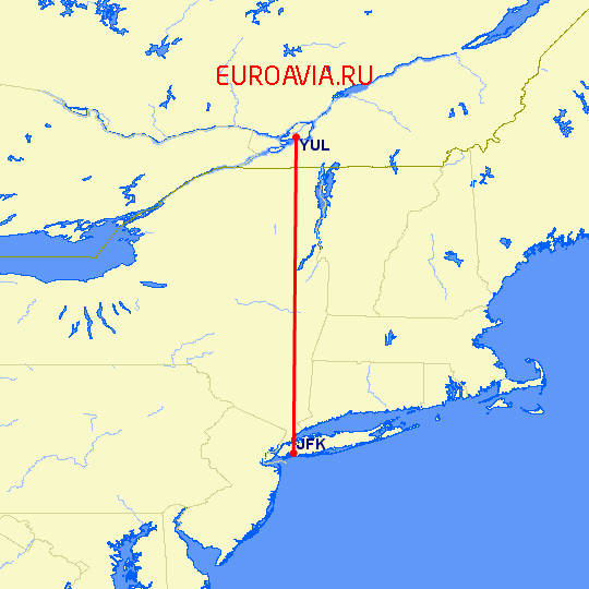 перелет Монреаль — Нью-Йорк на карте