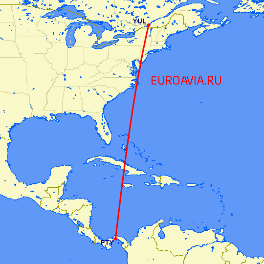 перелет Монреаль — Панама Сити на карте