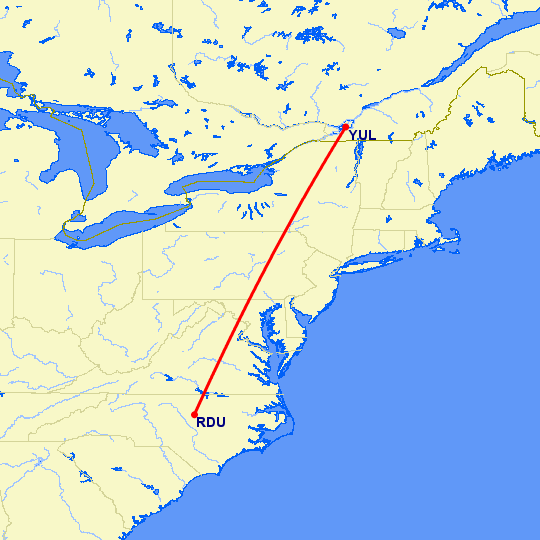 перелет Монреаль — Роли на карте