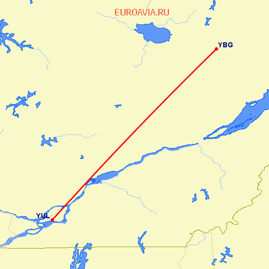 перелет Монреаль — Bagotville на карте