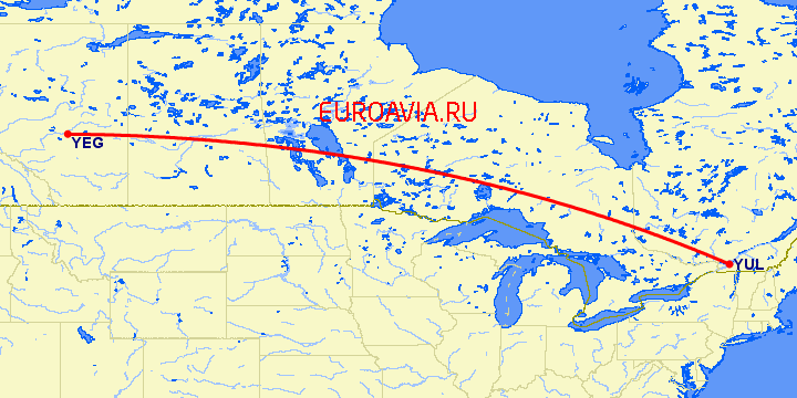 перелет Монреаль — Эдмонтон на карте