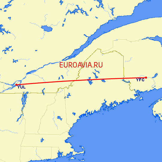 перелет Монреаль — Фредериктон на карте