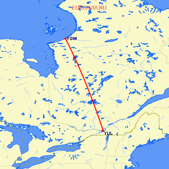 перелет Монреаль — Kuujjuarapik на карте