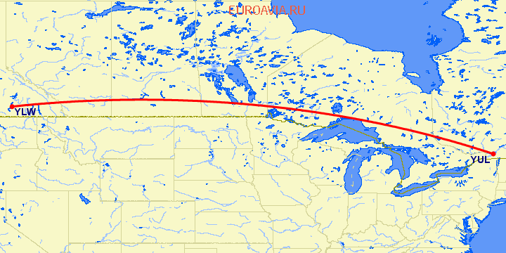 перелет Монреаль — Kelowna на карте