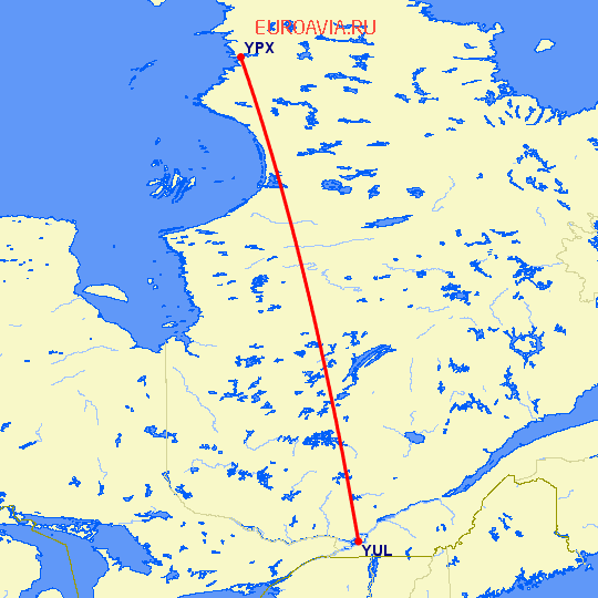 перелет Монреаль — Povungnituk на карте