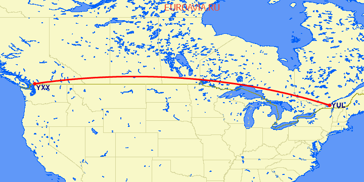 перелет Монреаль — Abbotsford на карте