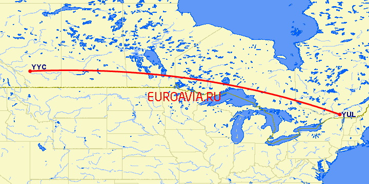 перелет Монреаль — Калгари на карте