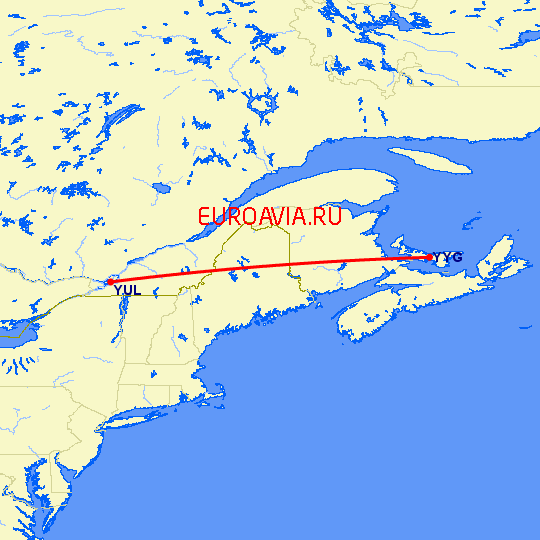 перелет Монреаль — Charlottetown на карте